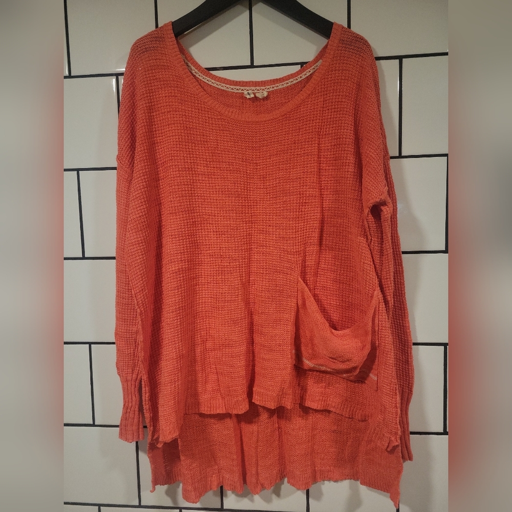 Anthropologie Moth Brand Waffle Woven Sweater Hi-Low Loose With Pockets